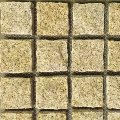 Mesh on back granite cobble pavement